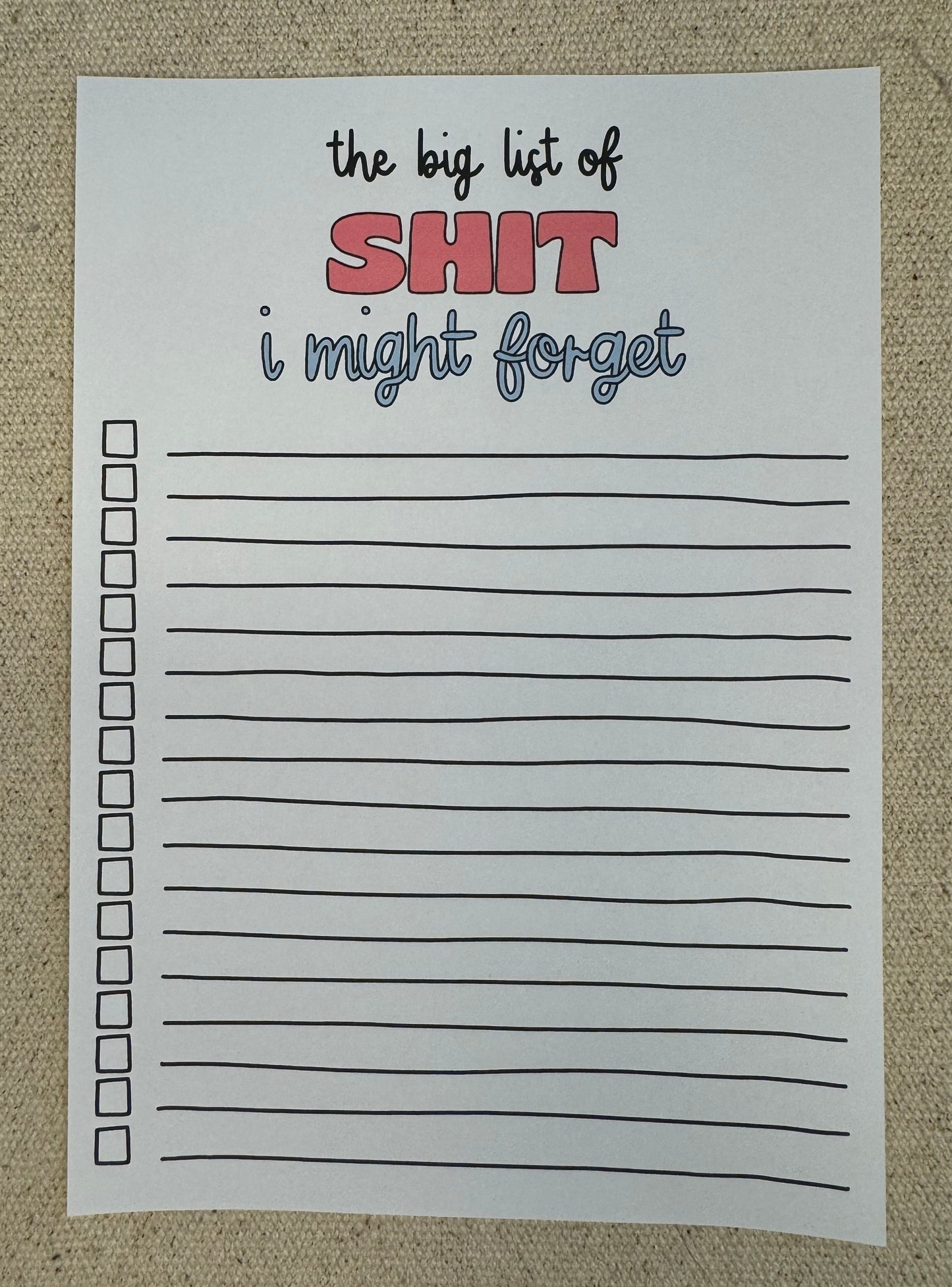 A5 Big List Of Shit Notepad