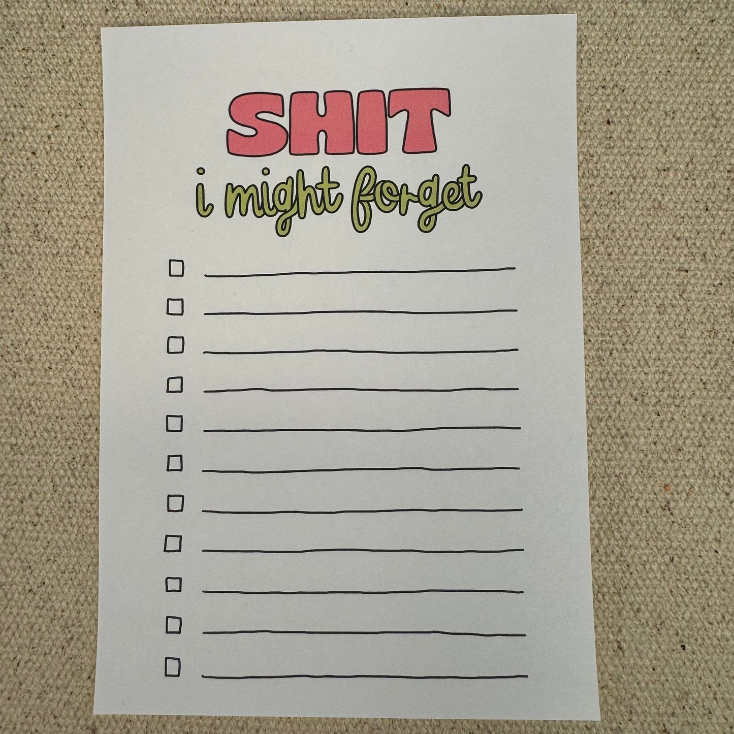 A6 Shit I Might Forget Notepad