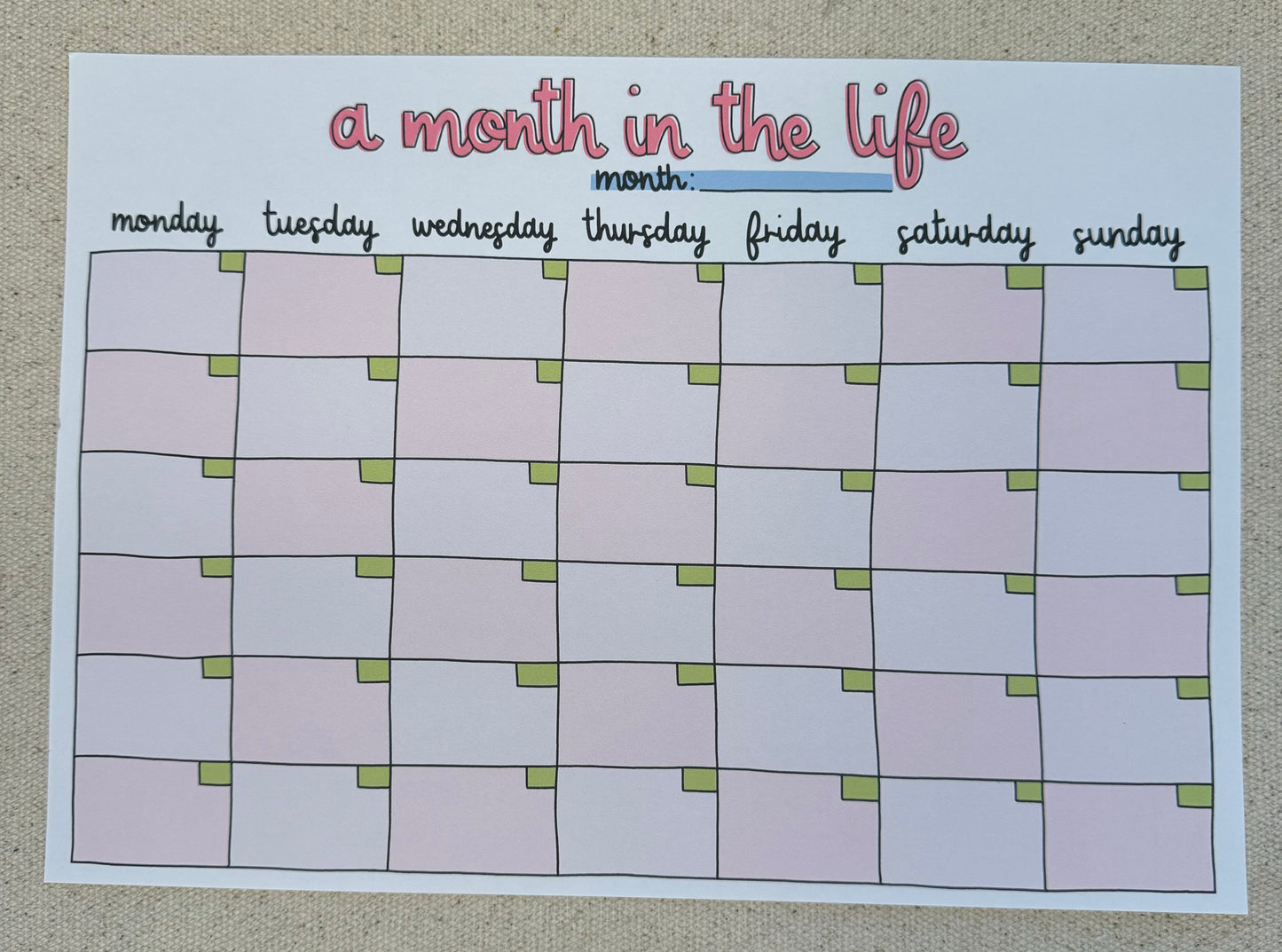 A4 Month In The Life Planner